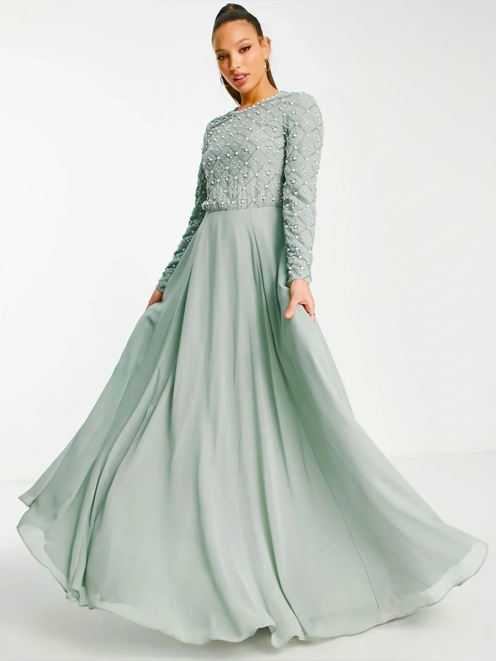 ASOS Green Long Sleeve Evening Gown - Picture 1 of 2
